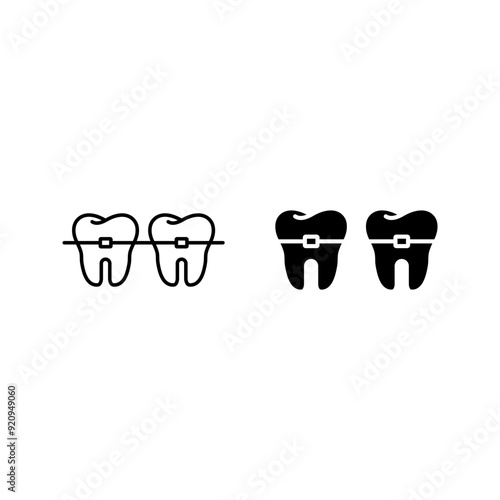 Braces icon set, Stomatology Dental care color editable