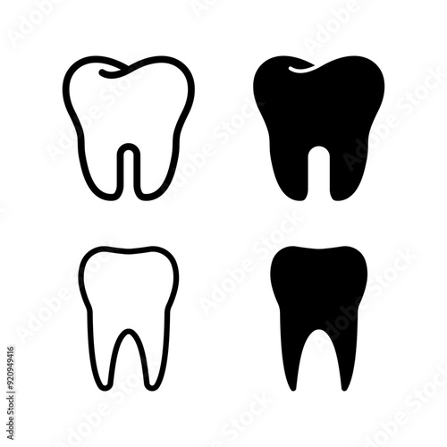  tooth icon set in flat design color editable