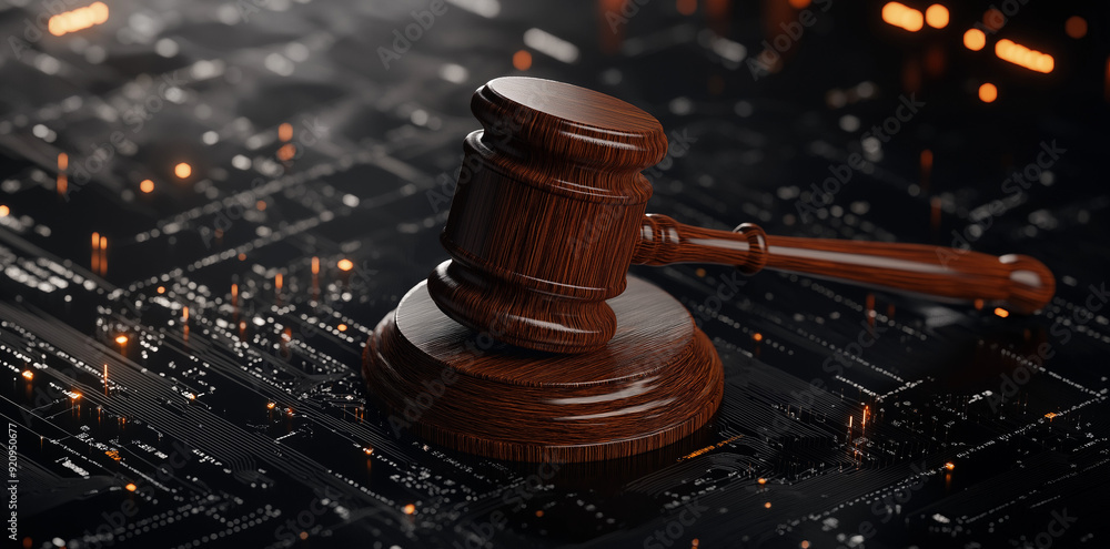 Gavel with futuristic digital background Gavel with futuristic digital background