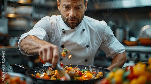 chef preparing food in restaurant photo