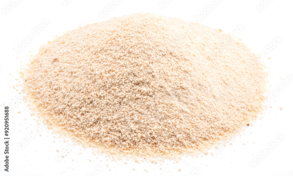 Pile of manioc or cassava flour isolated on white background. Pile of manioc or cassava flour isolated on white background.