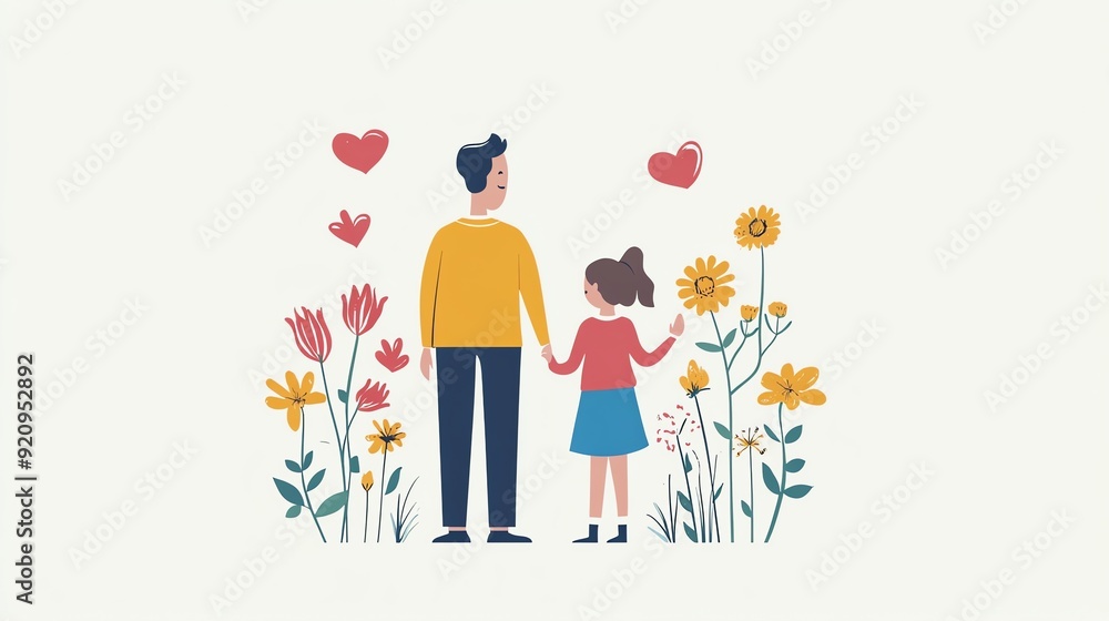 Father and Daughter Holding Hands in a Garden. Father and Daughter Holding Hands in a Garden.