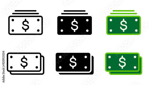 Dollar bills icon. Cash symbol. Bucks sign. Currency pictogram. Money stack illustration.