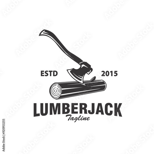axe and wood lumberjack woodcutter monochrome vintage logo design vector illustration