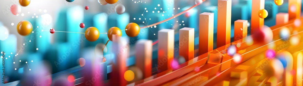 Abstract Data Visualization with Colorful Spheres and Bars. Abstract Data Visualization with Colorful Spheres and Bars.