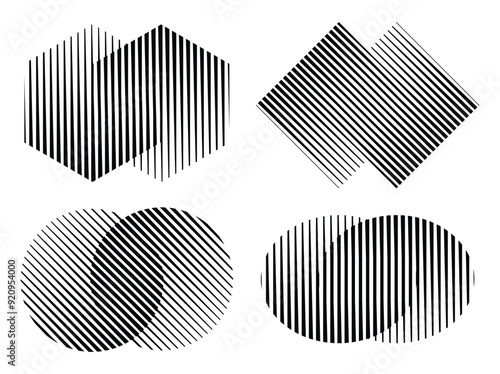 Abstract creative circle, rectangle, polygonal with diagonal lines. Geometric art lines background.