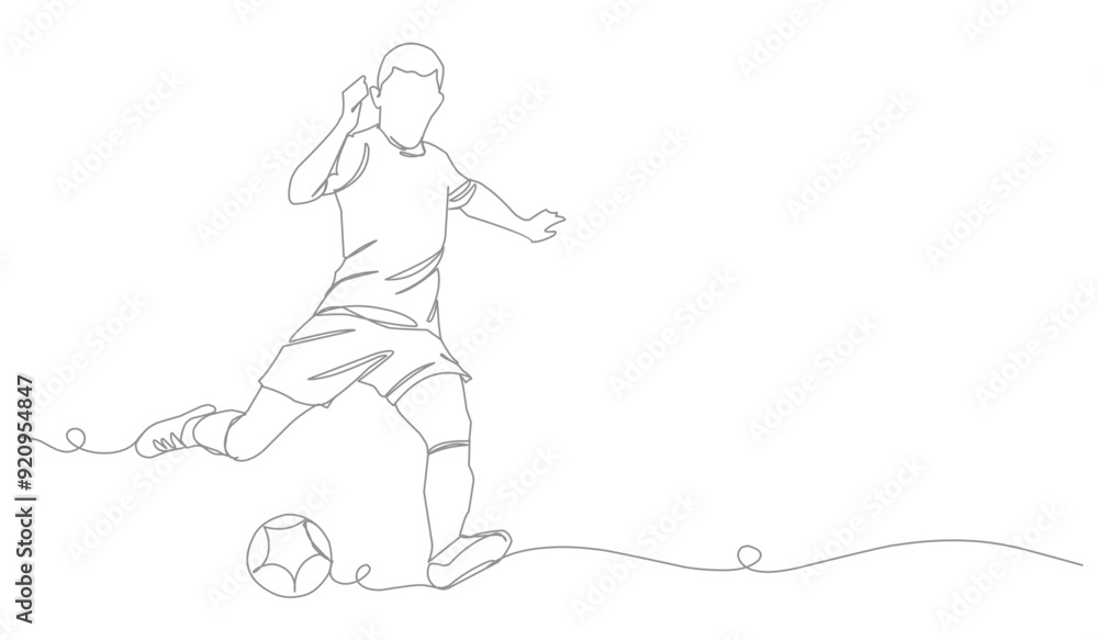 continuous line drawing of soccer player shooting vector illustration. Single one line art of young man playing soccer ball template. continuous line drawing of soccer player shooting vector illustration. Single one line art of young man playing soccer ball template.
