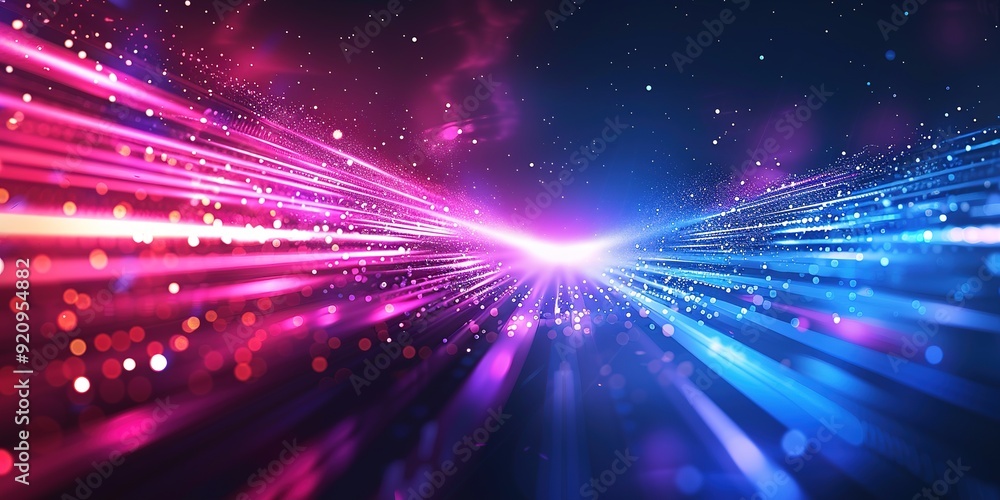 Naklejka premium Abstract background with blue and pink light streaks and bokeh.