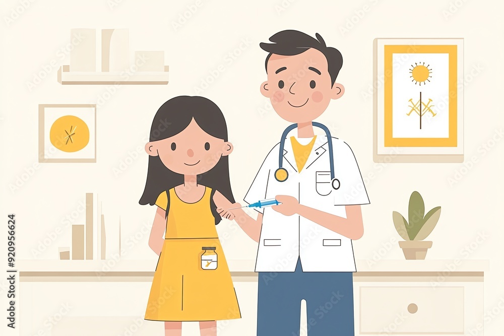 Doctor giving a little girl a vaccine. Doctor giving a little girl a vaccine.
