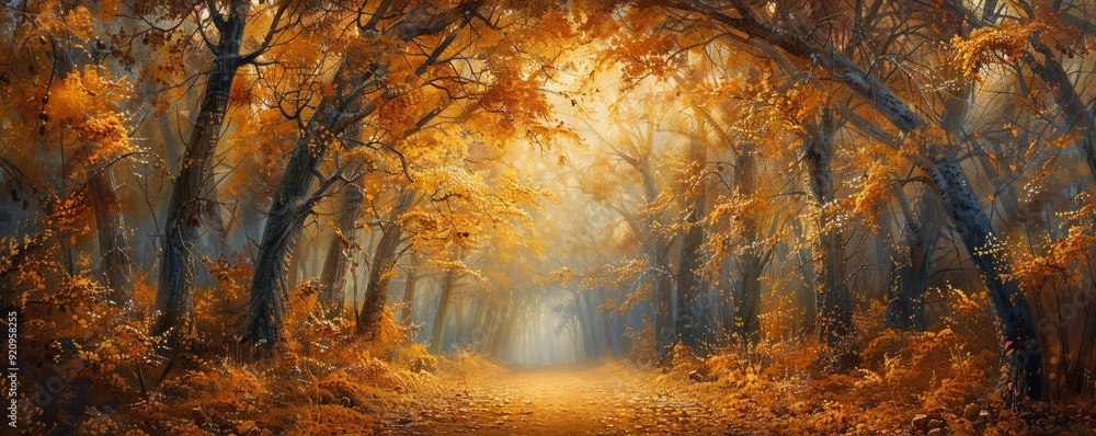 Pathway through a golden autumn forest Pathway through a golden autumn forest