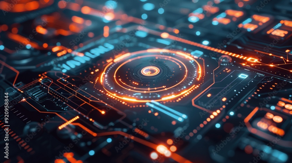 Futuristic circuit board with glowing elements Futuristic circuit board with glowing elements