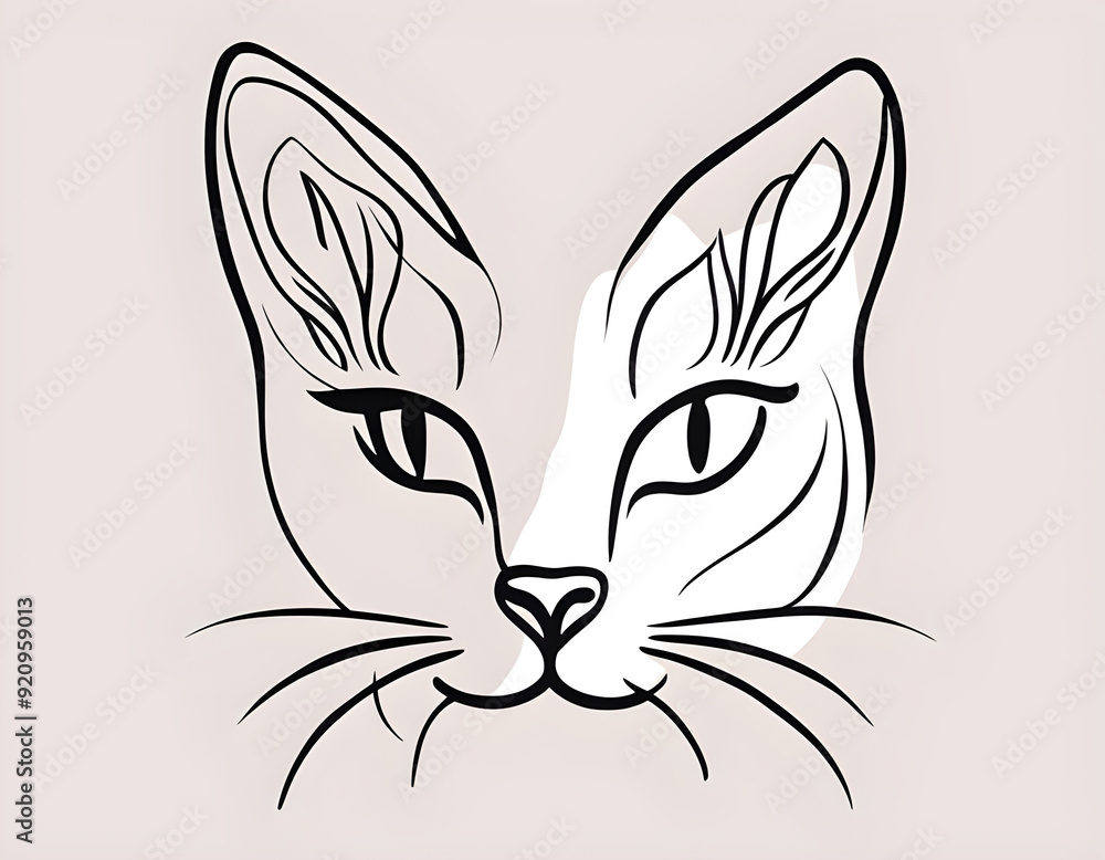 Abstract cat face with flowers by one line vector drawing. Portrait minimalistic style background Abstract cat face with flowers by one line vector drawing. Portrait minimalistic style background