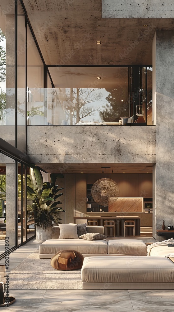 Minimalist urban villa with large, open spaces. Minimalist urban villa with large, open spaces.