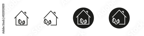 Eco house vector icons. House with leaves concept icon set.