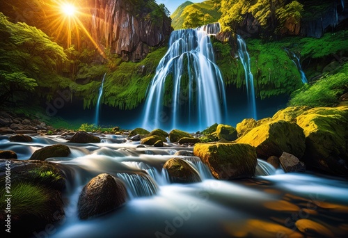 vibrant landscapes featuring breathtaking natural wonders lush majestic stunning waterfalls under clear blue skies, nature, scenery, greenery, mountain photo