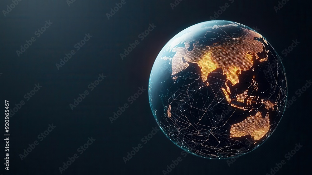 Fototapeta premium A glowing AIpowered globe with digital data streams flowing into it, symbolizing global AI connectivity