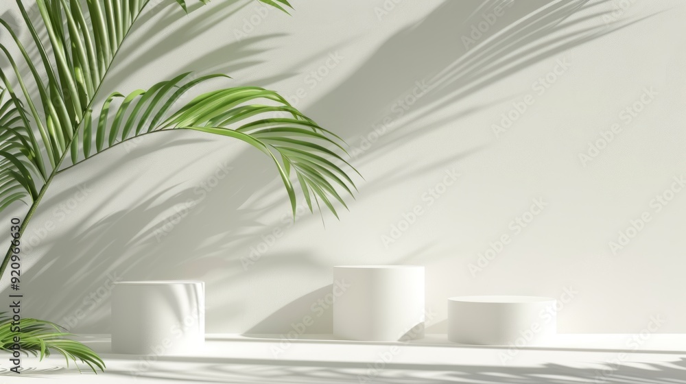 Minimalist Product Display with Palm Leaves and Shadows Minimalist Product Display with Palm Leaves and Shadows