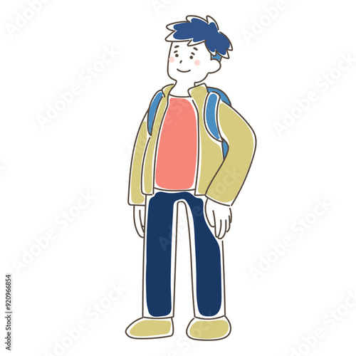 腰に手をあてて上を見上げる男性のゆるいイラスト
