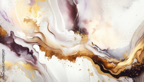 Abstract Liquid Art with Golden Swirls