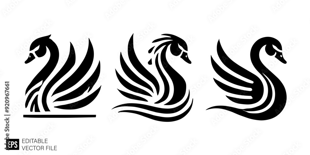 Naklejka premium set of swan logo Illustrations Clip Art Graphic Design Elements Black and White Vector Silhouette