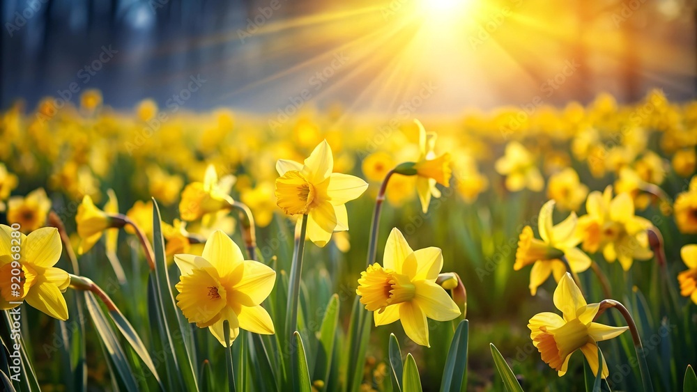 Fototapeta premium Golden Symphony of Spring: A Field of Daffodils Bathed in Sunlight AI generated