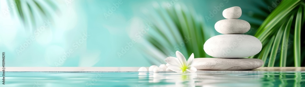 Peaceful spa setting with stacked stones and flower near water, ideal for relaxation, wellness, and therapy themes. Peaceful spa setting with stacked stones and flower near water, ideal for relaxation, wellness, and therapy themes.