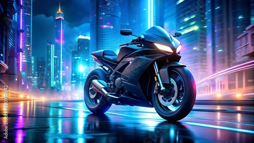 Wallpaper Mural Midnight Phantom: A Sleek Black Superbike Gliding Through a Neon Cityscape  AI generated Torontodigital.ca