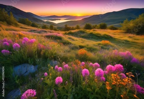 breathtaking landscapes untouched nature showcasing vibrant colors serenity during tranquil sunrise, scenery, view, sky, clouds, mountains, forest, valley