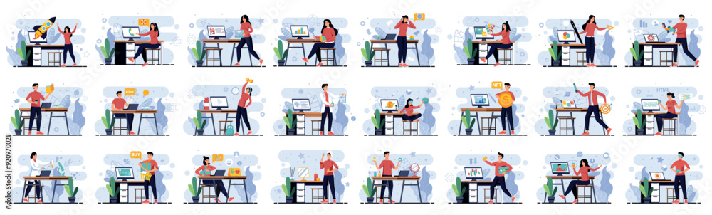 Mega set of different simple concepts with people scene in flat cartoon design. Every scene in this collection is filled with detail, creating vivid and engaging visual content. Vector illustration. Mega set of different simple concepts with people scene in flat cartoon design. Every scene in this collection is filled with detail, creating vivid and engaging visual content. Vector illustration.