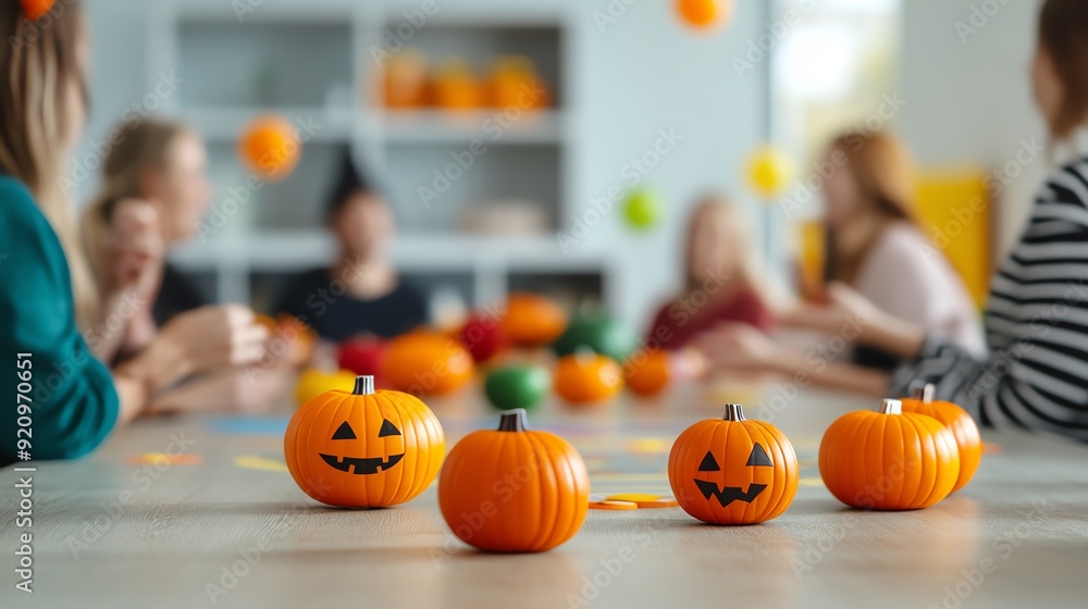 Guests playing Halloween-themed games at a party Guests playing Halloween-themed games at a party