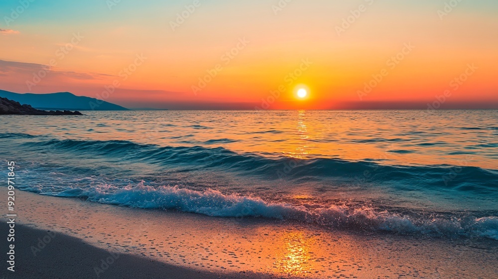 Obraz premium Serene Sunset Over Tranquil Waters