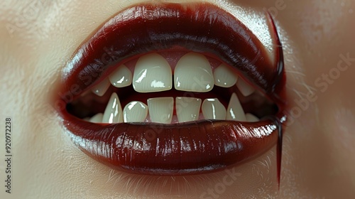 Mesmerizing Vampire Fangs Baring Intense Goth Glamour and Horror photo