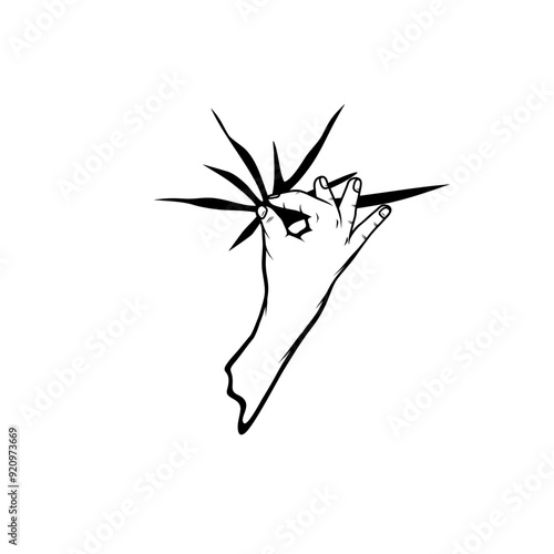thumb and index finger hand gestures pinch water spit inside here, hand pinching black and white vector line art