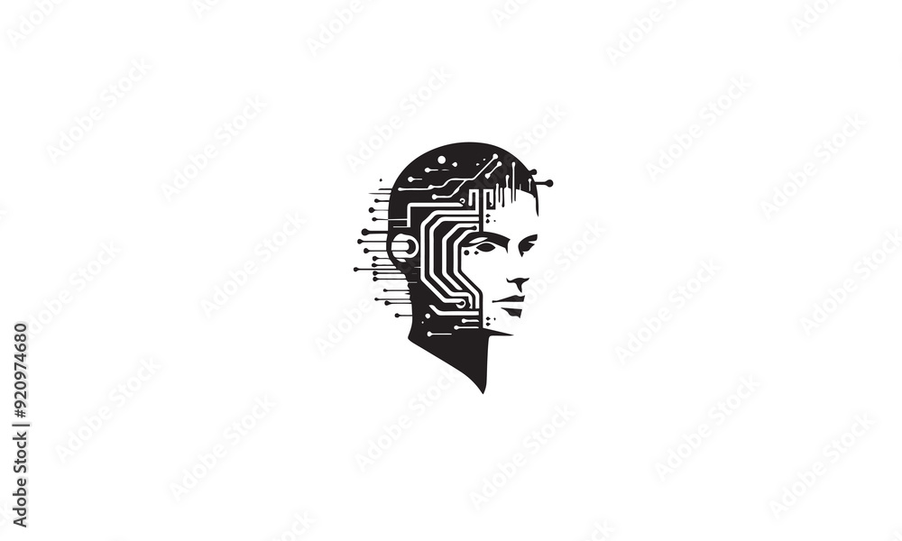 Human technology or human digital, head tech icon symbol, robot tech black logo design white background Human technology or human digital, head tech icon symbol, robot tech black logo design white background