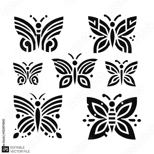 tribal butterfly tattoo Black and White Vector Silhouette Illustrations Clip Art Graphic Design Elements