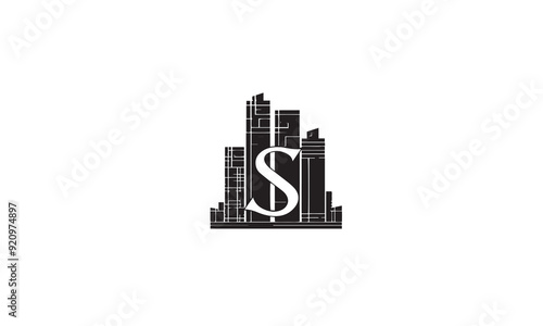 City Building black Real Estate Apartment luxury elegant logo design white background