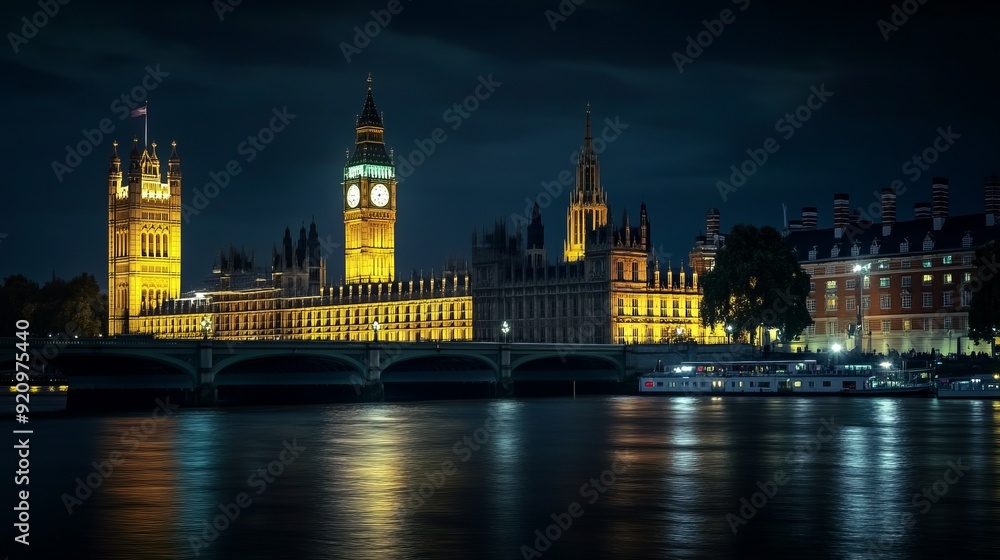 Fototapeta premium Nighttime View of the Houses of Parliament in London