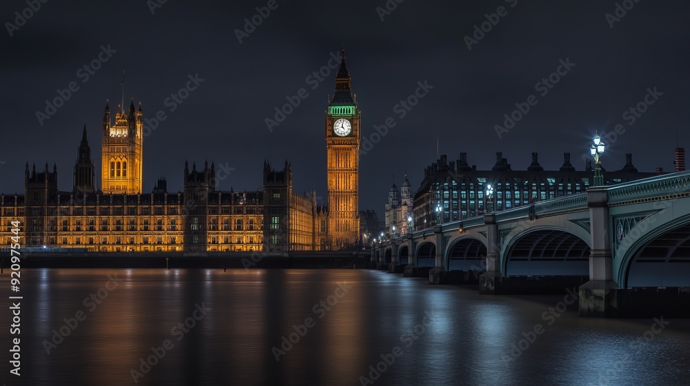 Naklejka premium Nighttime View of Big Ben and the Houses of Parliament