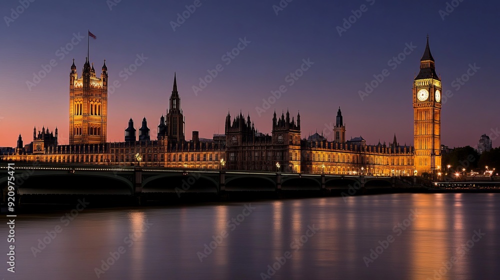 Obraz premium Illuminated Houses of Parliament at Dusk