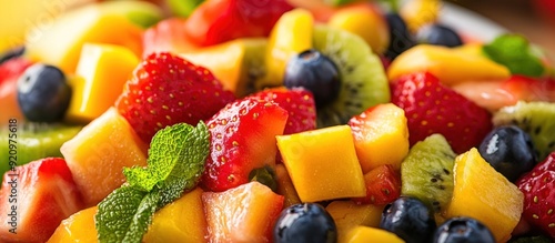 Fresh and Colorful Fruit Salad with Mango, Strawberries, and Kiwi