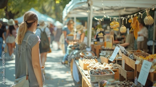 Wallpaper Mural Art and craft fair with vendors displaying handmade goods, interactive workshops, and visitors browsing various stalls Torontodigital.ca