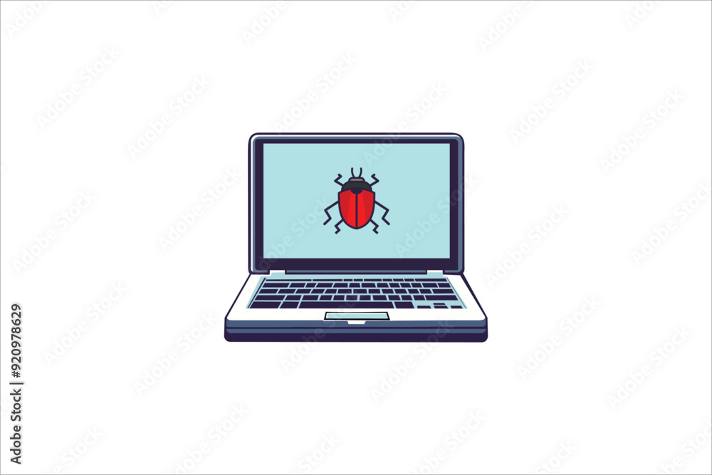 Virus and computer bug color line icon. Laptop with bug on display vector outline colorful sign. Virus and computer bug color line icon. Laptop with bug on display vector outline colorful sign.