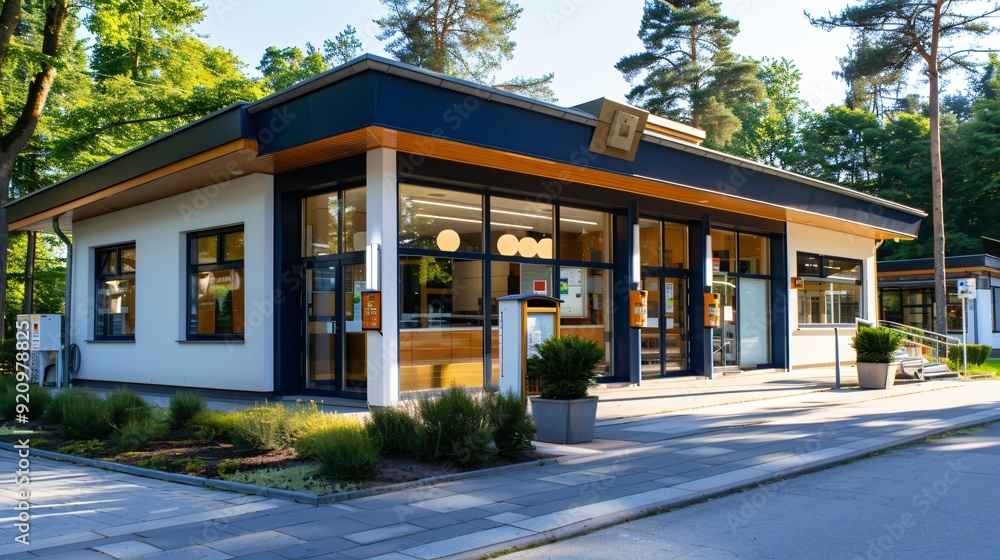 Modern Building with Large Windows and a Welcoming Entrance Modern Building with Large Windows and a Welcoming Entrance