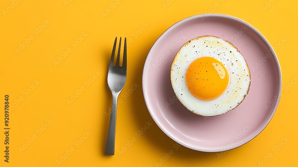 Egg on a plate, breakfast setting, flat design illustration Egg on a plate, breakfast setting, flat design illustration