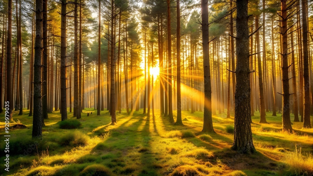 A Tapestry of Emerald and Gold: Sunlit Pines in a Serene Forest AI generated A Tapestry of Emerald and Gold: Sunlit Pines in a Serene Forest AI generated