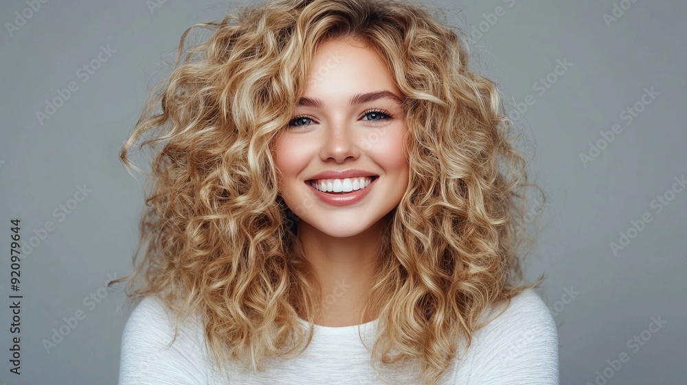 Young Woman with Beautiful Curly Hair and Bright Smile Young Woman with Beautiful Curly Hair and Bright Smile