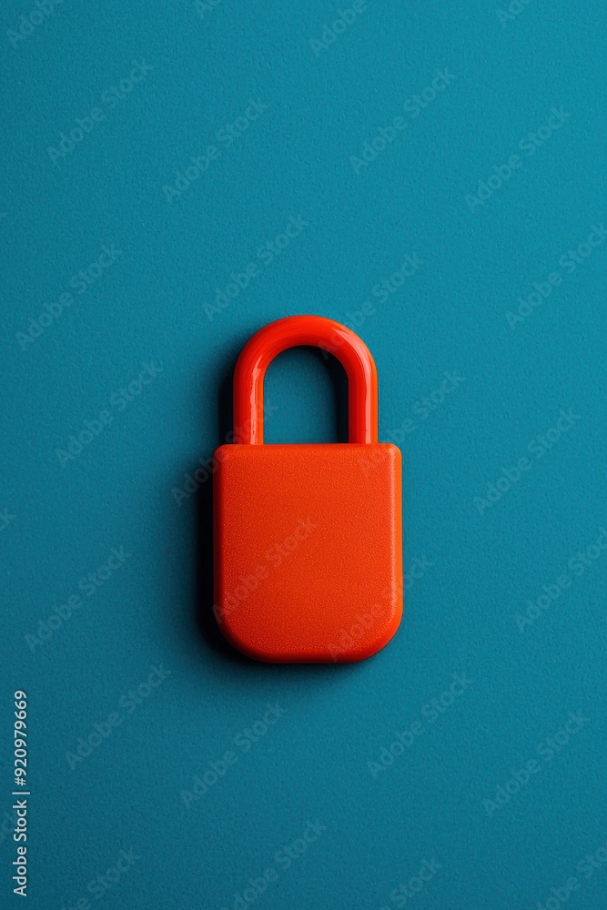 Fototapeta premium A vibrant red padlock against a textured teal background, symbolizing security, protection, and privacy. Perfect for security-themed concepts.
