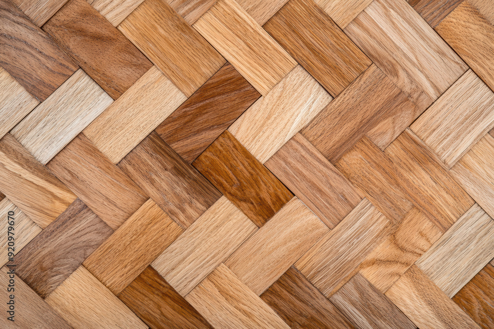 Close-up of a wooden parquet floor with a herringbone pattern, showcasing various shades and textures of natural wood. Close-up of a wooden parquet floor with a herringbone pattern, showcasing various shades and textures of natural wood.