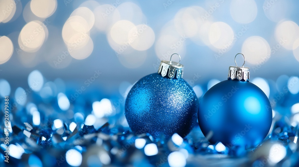 Blue Christmas Ornaments on a Sparkling Background Blue Christmas Ornaments on a Sparkling Background