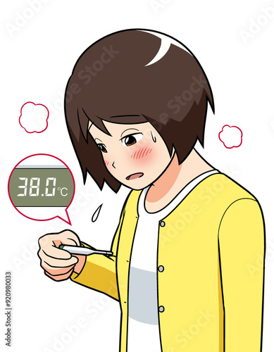 発熱　体温計　イラスト